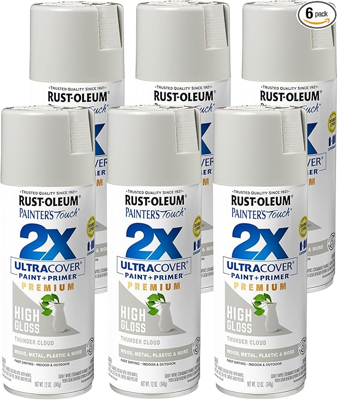 Rust-Oleum 355060-6PK Painter's Touch 2X Ultra Cover Spray Paint, 12 oz, High Gloss Thunder Cloud, 6 Pack