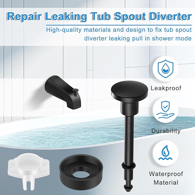 2 Set Tub Spout Diverter Repair Kit, Bathroom Shower Bathtub Leaky Faucet Repair Replacement Parts, with 2 Diverter Valve Stems, 2 Cup Seals and 2 Gates (Matte Black)
