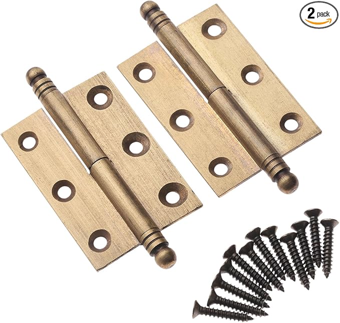 dophee 2pcs Vintage Industrial Style Folding Butt Hinges with Screws for Cupboard Cabinet Door Wardrobe Wooden Boxes Cases Furniture Hardware, Antique Brass, 2.83"x1.97"x1.34"