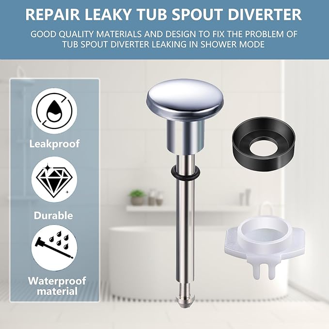 2 Set Tub Spout Diverter Repair Kit, Includes 2 x Diverter Valve Stems, 2 x Cup Seals and 2 x Gates, Bathroom Shower Bathtub Leaky Faucet Repair Replacement Parts