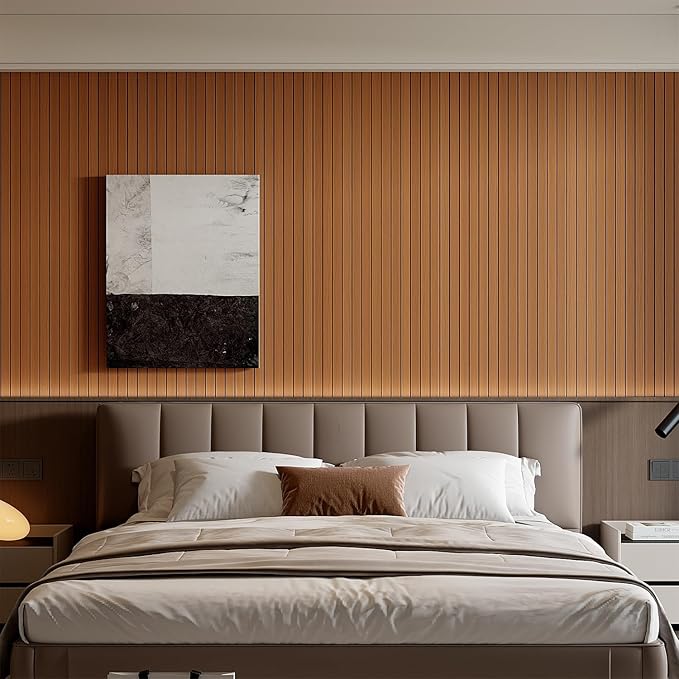 YU LI 3DH Peel and Stick PVC Slat Wall Panel 236"x15.75" Self-Adhesive Thick Faux Walnut Wood Grain Wallpaper Panel 3D Soundproof Wall Panels for Walls & Ceilings