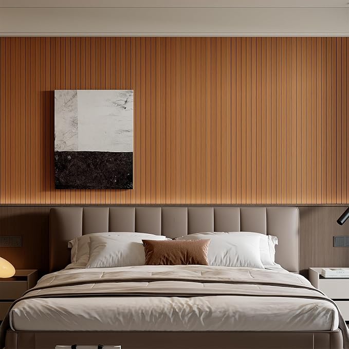 YU LI 3DH Peel and Stick PVC Slat Wall Panel 118"x15.75" Self-Adhesive Thick Faux Walnut Wood Grain Wallpaper Panel 3D Soundproof Wall Panels for Walls & Ceilings