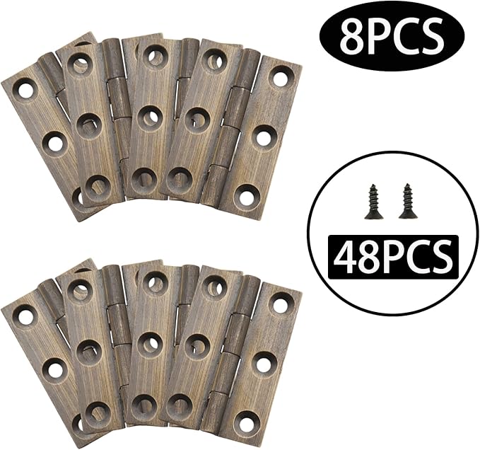 8 Pcs 24mmx37mm / 0.94" x 1.46" Bronze Mini Hinges, 1.5 Inch Solid Brass Folding Butt Hinge, Cabinet Hinge for Jewelry Box, Drawer Cabinet Furniture