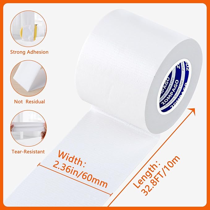 ZOMPAGO White Window Weather Sealing Tape 2.4in x 33FT, Cloth Draft Stopper for Sliding Door & Gap Filler, Strong Adhesive Window Seal Tape Air Conditioner Door Weather Stripping Insulation
