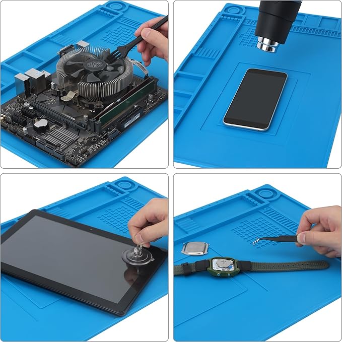 STREBITO Silicone Soldering Mat Electronics Mat, Solder Pad Heat Resistant 932°F, Magnetic Work Mat Silicone Repair Mat for Soldering, Computer, Laptop, Cell Phone, RC, Watch, Gun, Size 17.7" x 11.8"