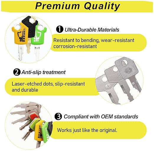 Heavy Equipment Keys Master Set, 11 Contractor Excavator Dozer Skid Steer Loader Forklift Roller Keys Fit Case JCB 14607 S450 Kubota CAT 5P8500 Takeuchi H806 Hyster 166 JD Bobcat D250
