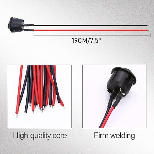 TWTADE 10Pcs Round Rocker Switch ON Off Switch 12V Toggle Switches 2Pin SPST with Pre-Wired 6A/250V 10A/125V AC for Boat, Car etc.KCD1-X-Y