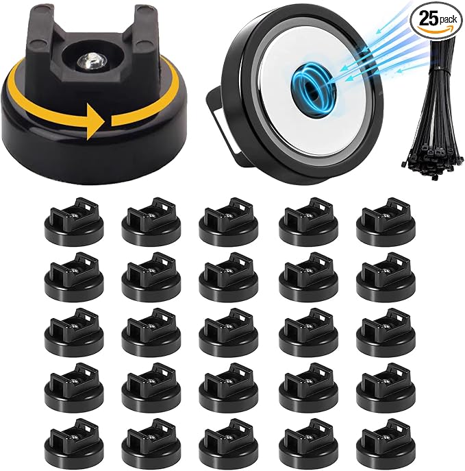 25 Pcs zbab1 Magnetic Zip Tie Mount Base, 35LBS Strong Magnetic Wire Holder & Cable Clips,Magnetic cable management for cars, offices, homes, and boats Diameter 25mm