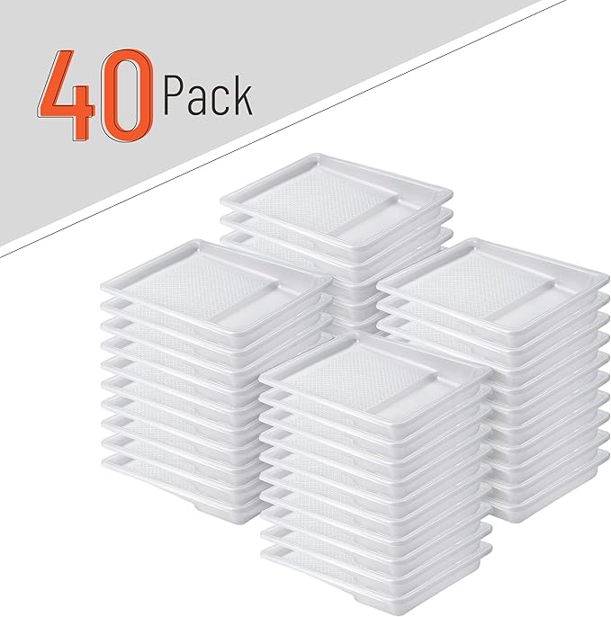 Bates- Paint Tray Liner, 9 Inch, 40 pcs, White Paint Pans Trays, Paint Pan Liners