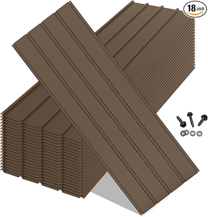 20PCS Metal Roofing Panels, Corrugated Galvanized Roof Panels, Waterproof Metal Siding Panels with 120 Pcs Steel Screws for Pergola, Gazebo, Shed, Garages, Stables and Mobile Homes -Brown