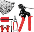 105PCS Heavy Duty 304 Stainless Steel Cable Tie Gun Kit, Includes 105PCS 11.8 Inch Metal Zip Ties, Self-Locking, UV & Corrosion Resistant, for Fence, Exhaust Pipe, Chicken Coop, Farm Use