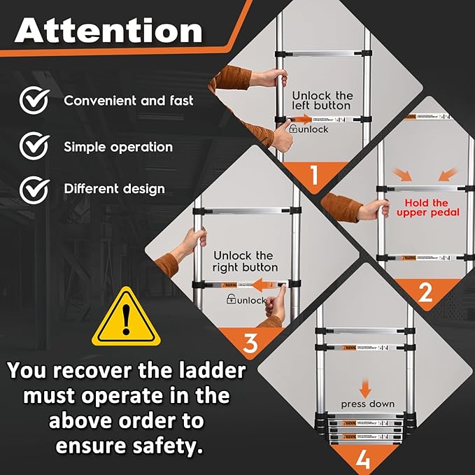 Soctone Telescoping Ladder, 20.3 FT Aluminum Lightweight Extension Ladder with Wheels and Stabilizer Bar, Heavy Duty 330lbs MaxCapacity, Multi-Purpose Collapsible Ladder for RV or Outdoor Work