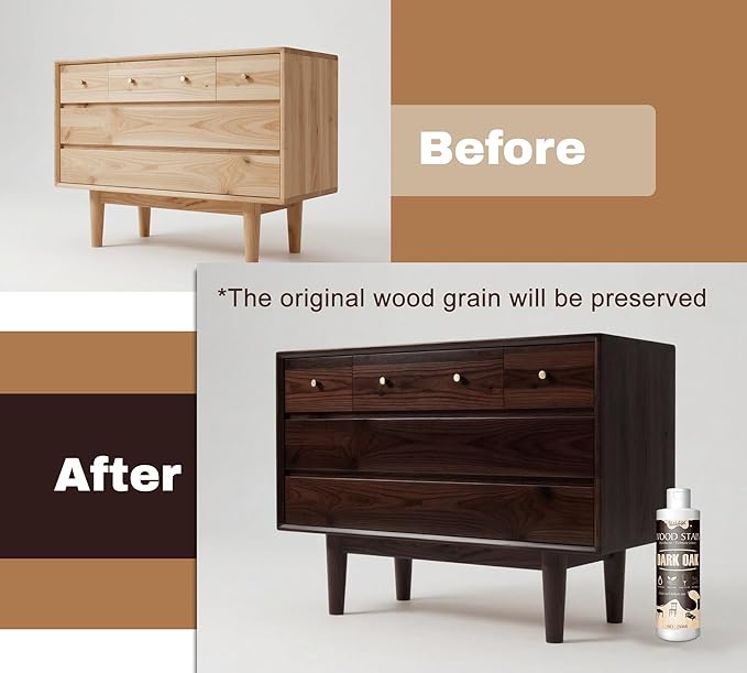Wood Stain, 8.5oz/250ml Water Based Wood Stain for Indoor and Outdoor Furniture, Cabinet, Door, Trim and More - Fast Drying, Low Odor＆Non-Toxic, Easy to Apply, Multiple Finishes (Dark Oak)
