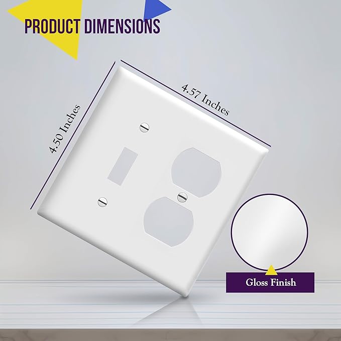 ENERLITES Combination Toggle Light Switch/Duplex Receptacle Outlet Wall Plate, Gloss Finish, Size 2-Gang 4.50" x 4.57", Polycarbonate Thermoplastic, 881121-W, White (4 Pack)