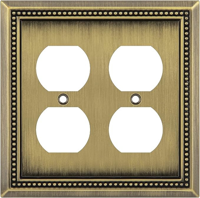 Henne Bery Sunken Pearls Heavy Duty Decorative Wall Plate Switch Plate Outlet Cover (Double Duplex, Antique Brass)