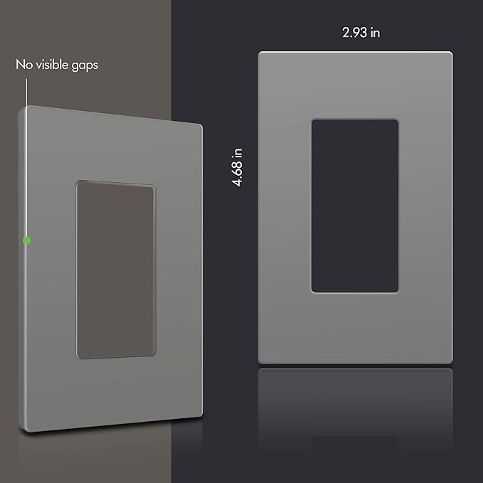 ENERLITES Grey Screwless Decorator Wall Plate Child Safe Outlet, Size 1-Gang 4.68" H x 2.93" L Switch Cover, Unbreakable Polycarbonate Thermoplastic, SI8831-GY, Glossy, Gray