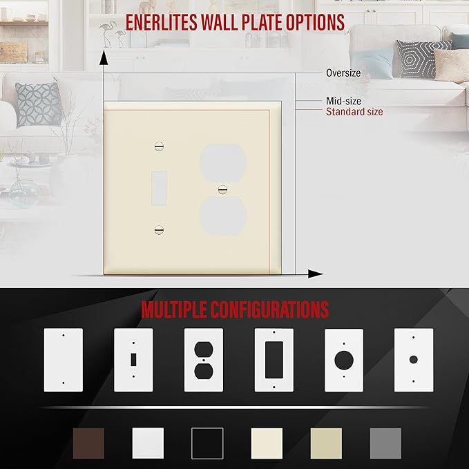 ENERLITES Combination Toggle Light Switch/Duplex Receptacle Outlet Wall Plate, Mid-Size 2-Gang 4.88" x 4.92", Polycarbonate Thermoplastic, 881121M-LA, Light Almond