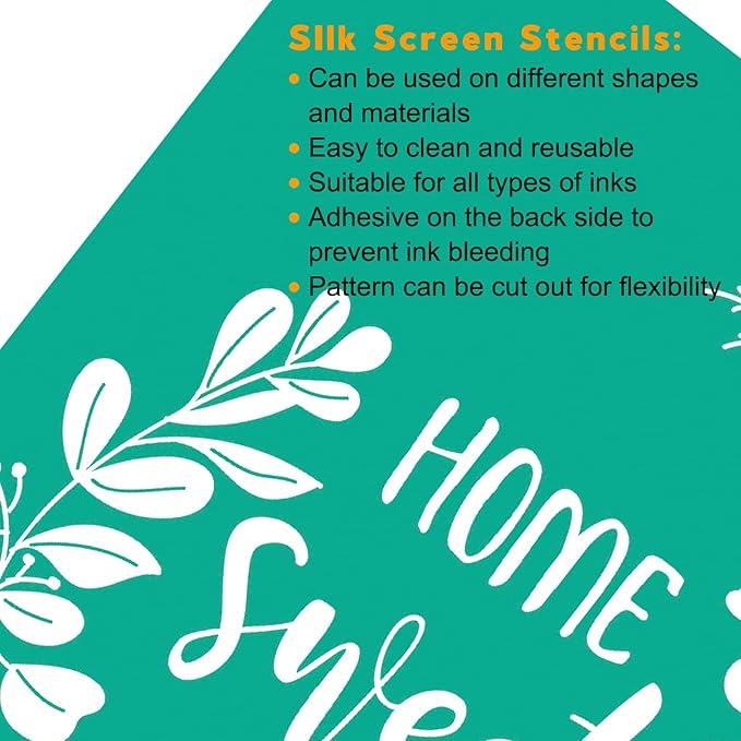 Home Sweet Home Screen Stencil, Chalk Paint Screen Transfer, Reusable Self-Adhesive Screen Printing Stencils for Wood, Fabric, Pillows, Walls DIY Home Decor.