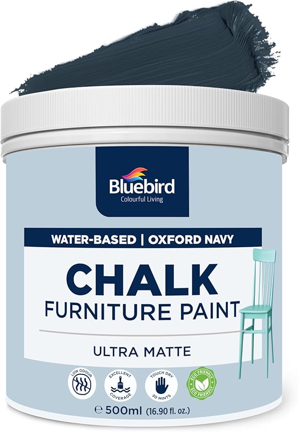 BLUEBIRD Chalk Furniture Paint - 500 ML / 16.9 fl oz for Furniture, Home Décor, Cabinets, and More (Oxford Navy)