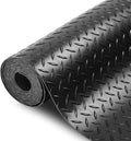 SEAL 4 x 20 FT Premium Garage Floor Mat, Solid 2.8mm Thick Lay-Flat Black Commercial Grade Heavy Duty Parking Mat for Garage Floor, Golf Cart, Water/Stain Resistant Runner (Embossed Diamond Plate)