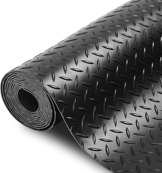 SEAL 4 x 20 FT Premium Garage Floor Mat, Solid 2.8mm Thick Lay-Flat Black Commercial Grade Heavy Duty Parking Mat for Garage Floor, Golf Cart, Water/Stain Resistant Runner (Embossed Diamond Plate)