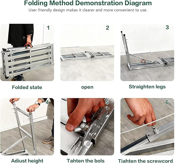 Work Platform Scaffold, 47"x 11" Portable Folding Scaffolding Platform, Equipment Adjustable Height 23.6"-35.4",Steel Step Ladder 800 lbs Load Capacity for Car Washing, Repairing, Painting, Cleaning