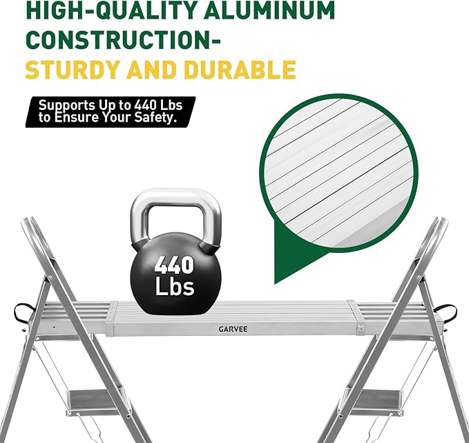 Garvee 9-15FT Aluminum Telescoping Work Plank, 12.5 inch Width Extension Plank, 440Lbs Capacity Extension Boards, Adjustable Scaffolding Plank with Skid-Proof Platform Scaffold Ladder Accessory