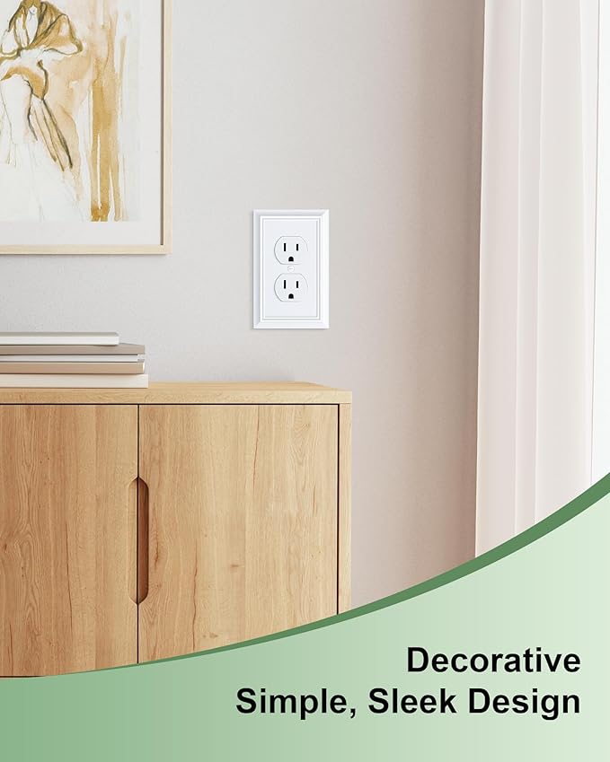 4-Pack Duplex Outlet Cover Plate, Decorative Pure White Switch Plates and Outlet Covers, Natural Bamboo Fiber Wall Plates for Electrical Outlets, 1 Gang Receptacle Cover, Corrosion Resistant