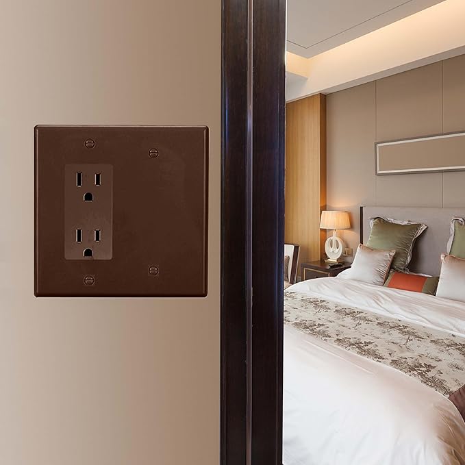 Bates- Combination Wall Plate, Mid-Size, 4.88"x4.94", Decorator/Blank, Brown Unbreakable Polycarbonate Thermoplastic, 2 Gang Wall Plate for Electrical Outlets