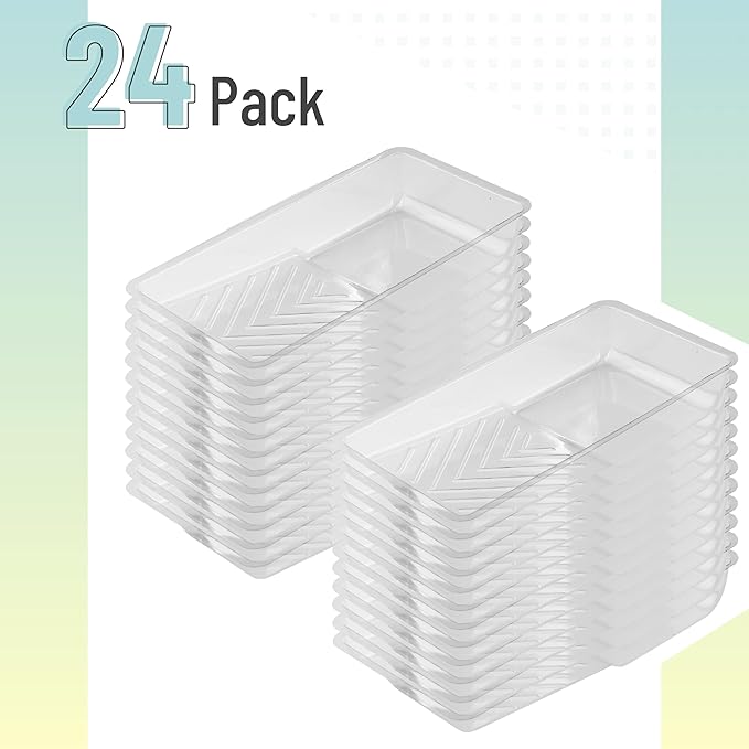 Bates- Paint Tray Liner, 4 Inch, 24 Pack, Clear, Plastic Disposable Paint Tray for Painting Walls