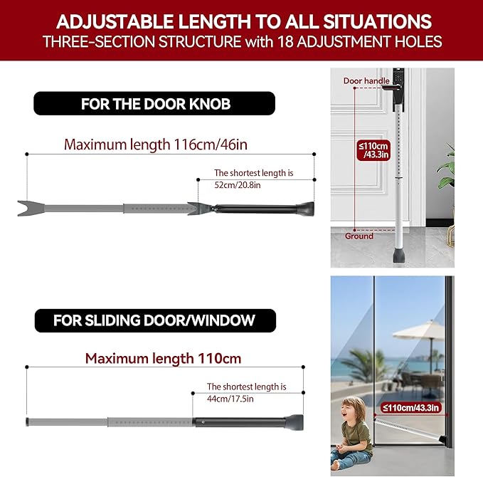AceMining Upgraded Door Security Bar & Sliding Patio Bar, Heavy Duty Stoppers Adjustable Jammer for Home, Apartment, Travel (2 Pack,White)