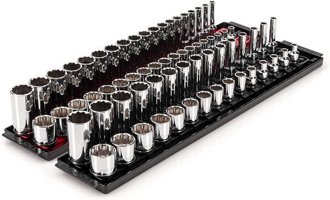TEKTON 3/8 Inch Drive 12-Point Socket Set, 68-Piece | SHD91221 | (1/4 - 1 in., 6 - 24 mm), Shallow and Deep, Socket Rail