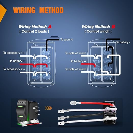 Nilight Waterproof Rocker Switch Toggle ON Off ON Switches DPDT 7Pin 12V 24V Jumper Wires Winch Pump Switch for Cars Trucks Caravans Boats RV SUV ATV UTV