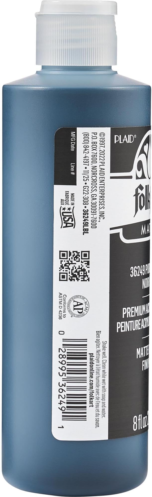 FolkArt Acrylic Craft Paint, Matte Finish, Pure Black, 8 fl oz