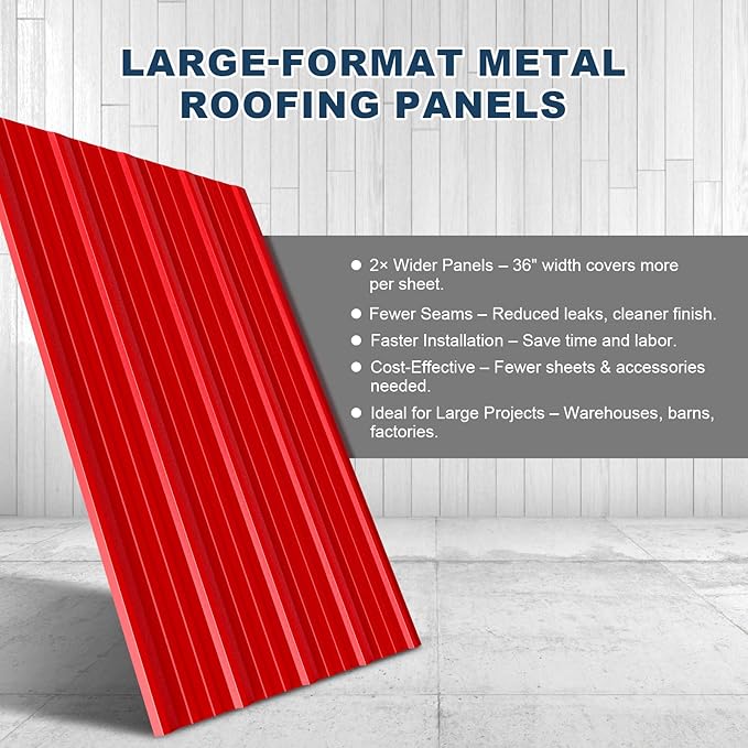 100 Pack PPGI Metal Roofing Panels, 78" x 36", 28 Gauge, 1950 Sq. Ft. Coverage, Prepainted Galvanized Steel Sheets for Residential, Commercial, Pergolas, Gazebos, Fencing, and Patio Roofs（Red）