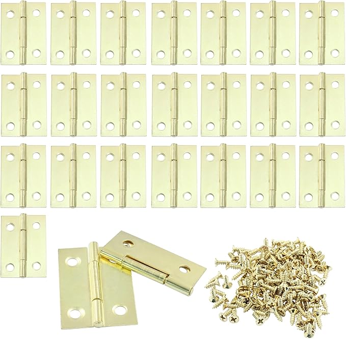 Murtenze 24 Pack 1.5 Inch Door Hinge Cabinet Hinge, Gold Butt Hinges Ball Bearing Window Outdoor Hinges with Mounting Screws