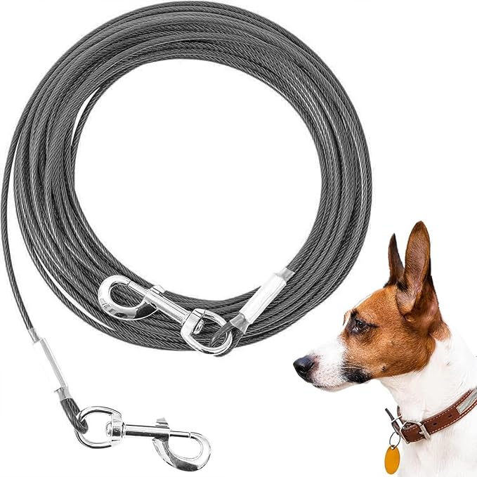 Tie Out Cable for Dogs,10/20/30/50/100FT Dog Leads for Yard Chew Proof,Heavy Duty Tie Out Cable for Large Dogs Up to 125lbs,Dog Runner Tether (Transparent Black, 125Ibs 150ft)