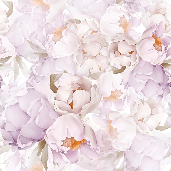 VEELIKE Lavender Pink Peonies Floral Wallpaper Vintage Floral Peel and Stick Wallpaper for Bedroom Bathroom 17.7''x118 Removable Lavender Wall Paper Self Adhesive Pink Contact Paper for Walls Cabinets
