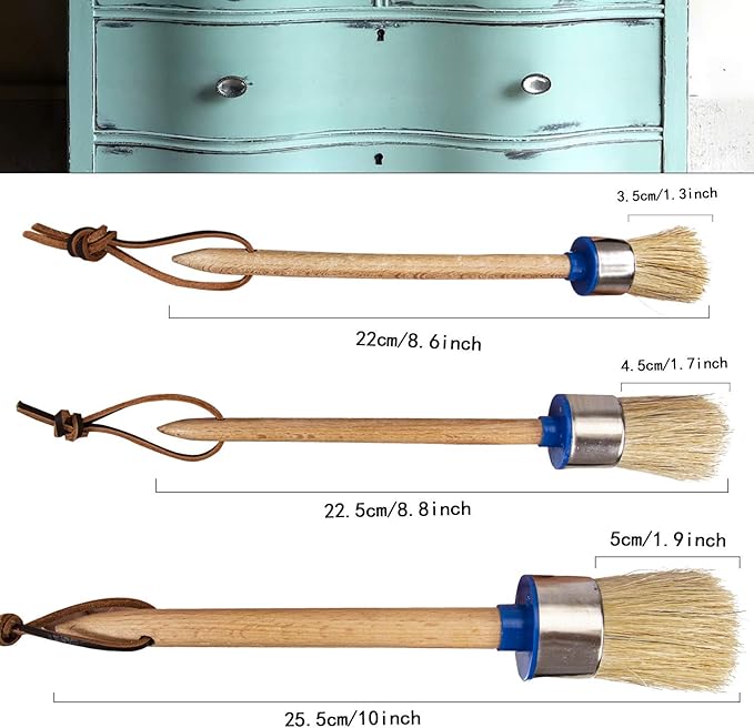 Chalk Paint Brush Set – 3 Pcs Chalk Paint for Furniture Natural Bristle Painting & Waxing Brushes, Painting Stencil, DIY Furniture, Home Decor, Card Making, DIY Art Crafts