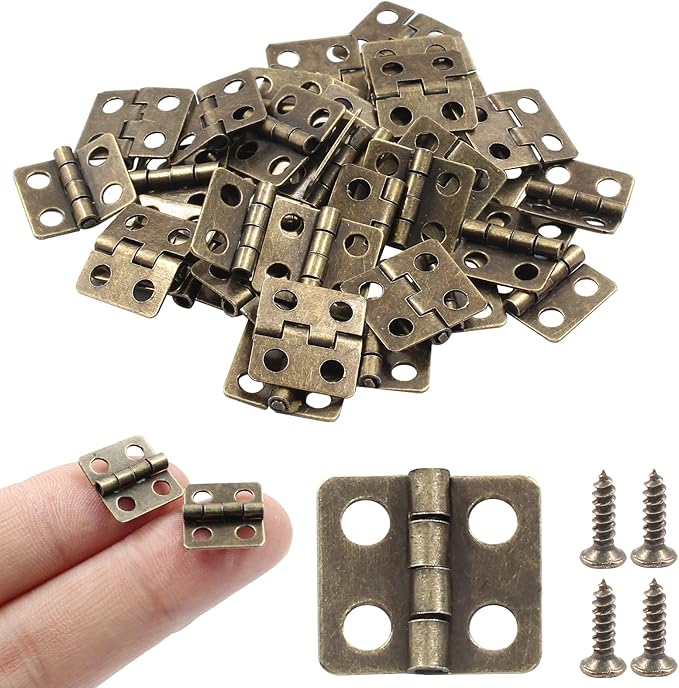 24 Mini Hinges 13x12mm Antique Bronze Butt Hinges for Mini Cabinet, Doll House, DIY Projects