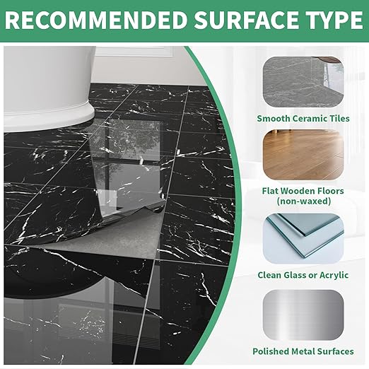 20-Pack Peel and Stick Floor Tiles Vinyl Floor 12 x 12 inch Self Adhesive Waterproof Flooring Planks DIY for Bathroom, Kitchen, Living Room, RV, Cover 20 Sq. Ft, Polish Black Marble