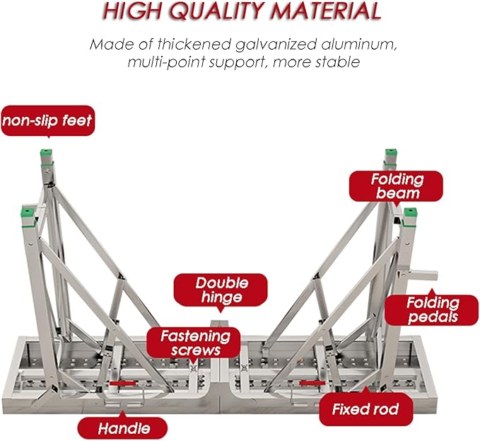 HIYOUGO Scaffolding Platform Adjustable Height, Folding Work Platform, Aluminum Portable Scaffolding Ladder, Non-Slip Portable Work Bench 660lbs Capacity for Drywall, Cleaning RV, 140 × 25cm