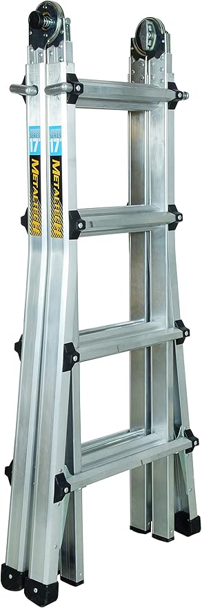 Metaltech E-MTL7100AL Jobsite Series 18-ft.-Reach Aluminum Telescoping Multi-Position Step Ladder for Home Improvement and Construction, Multipurpose Extension Ladder, Step Ladder, Scaffolding Support