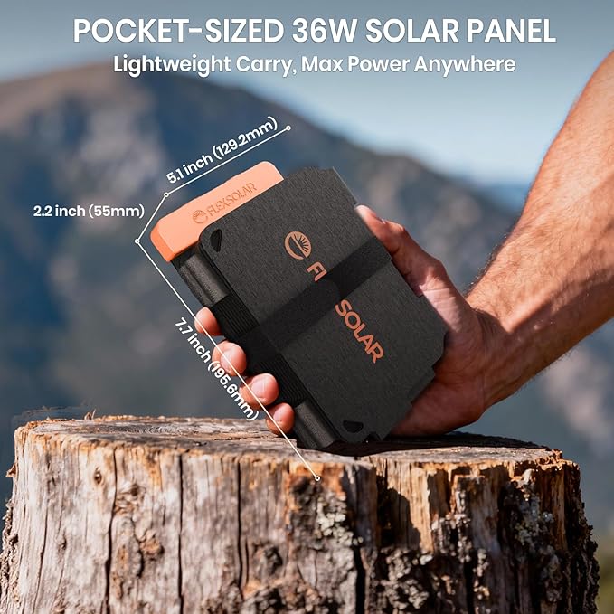 FlexSolar 36W Ultra-Portable Solar Panel Charger with Quick Charge, USB-A & USB-C & DC Ports, Ultra-Lightweight for Outdoor Emergency Power, Backpacking, Hiking, and Camping