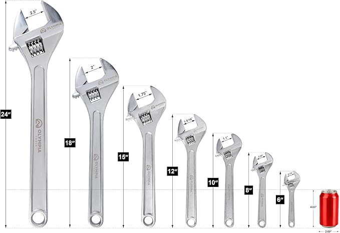 Olympia Tools 10" Adjustable Wrench, Heavy Duty Drop Forged Steel, Chrome Plated, Precision Machined Jaws, Rust Resistant