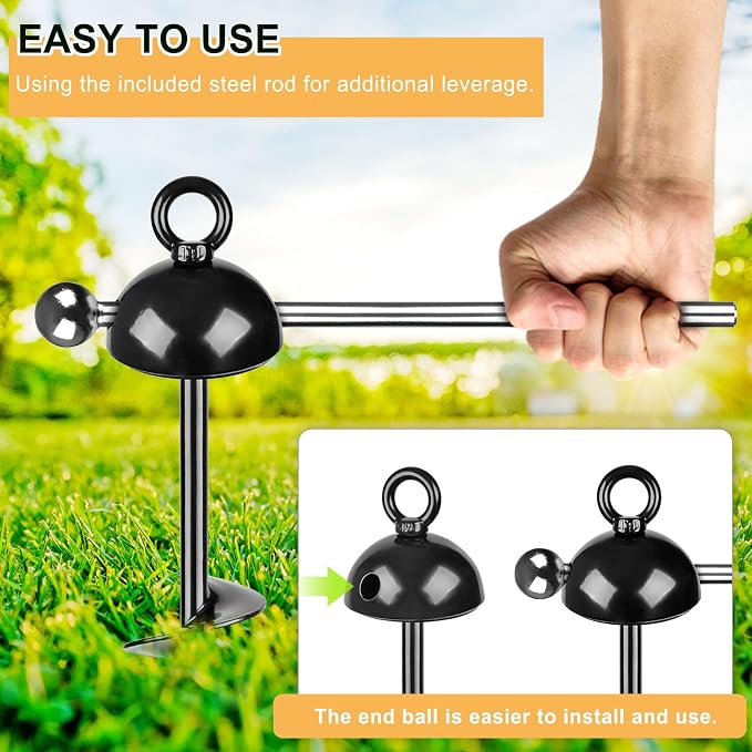 Heavy Duty 15" Dog Tie Out Stake, 360° Swivel, No Tangle, Easy Install, for Large Dogs up to 220lbs, Perfect for Yard, Camping, Beach (Black)