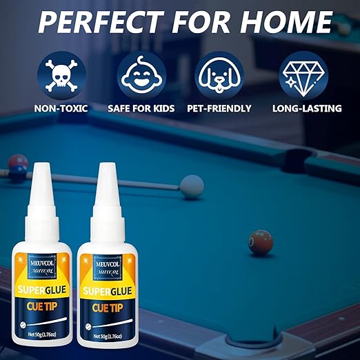 Pool Cue Tip Glue 100g, Quick Dry Billiard Cue Tip Glue for Pool Stick, Heavy Duty Super Adhesive for Snooker Cue, Pool Cue Accessories - No Tip Clamp Needed