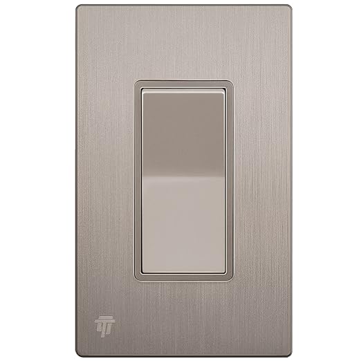 ENERLITES Elite Series Decorator Light Switch with Brushed Screwless Wall Plate, Single Pole, 3 Wire, Grounding Screw, Residential Grade, 15A 120V, UL Listed, 91150-NKWBP, Brushed Nickel