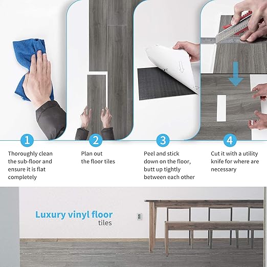 Art3d Peel and Stick Floor Tile Vinyl Wood Plank 12-Pack 18 Sq.Ft, Light Grey, Rigid Surface Hard Core Easy DIY Self-Adhesive Flooring