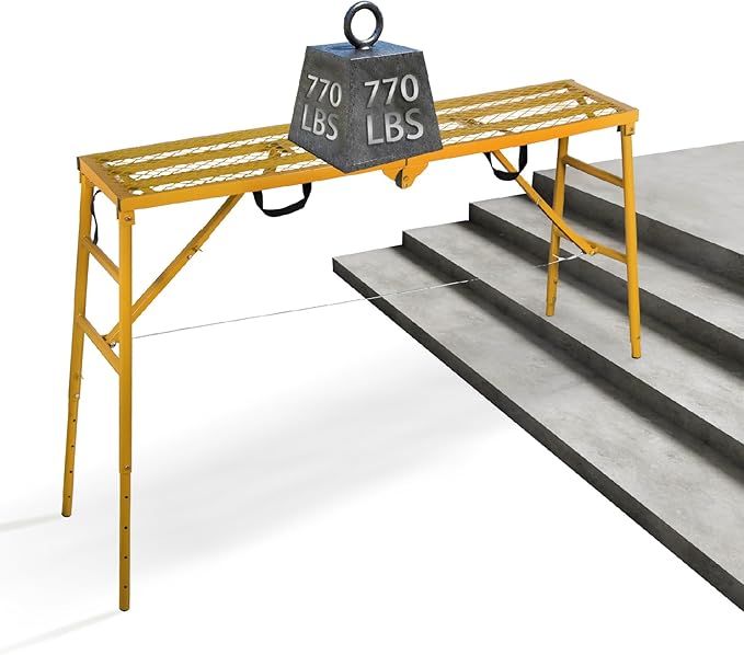 LEADALLWAY Scaffolding Platform 70"(L) x15(W) x33(H) 770 Lbs Capacity Portable Adjustable Work Platform Scaffolding Ladder,Yellow